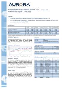 Aurora Sandringham Dividend Income Trust Performance Report - JuneASX Code: AOD)  Summary
