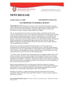 Microsoft Word - NAN news release federal budget jan[removed]FINAL FORMATTED