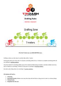 Drafting Rules DRAFTING = DISQUALIFY All of the Tri Dash races are NON DRAFTING races.  Drafting is when you ride closer to another bike within 7 meters