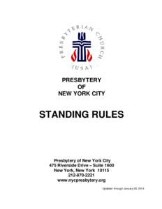 PRESBYTERY OF NEW YORK CITY STANDING RULES