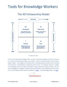 Tools for Knowledge Workers The 4D Followership Model This tool was submitted by Rodger Adair, currently an assistant professor at DeVry University. It is a way of thinking about followers, not leaders. After all, having