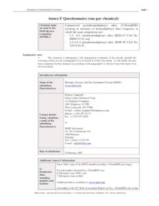 Secretariat of the Stockholm Convention  page 1 Annex F Questionnaire (one per chemical) Chemical name