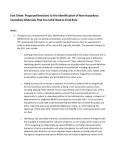 Fact Sheet: Proposed Revisions to the Identification of Non-Hazardous Secondary Materials That Are Solid Wastes Final Rule