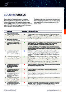COUNTRY: GREECE Greece does not have a cybersecurity strategy or dedicated cybersecurity legislation. The legal and institutional framework that supports cybersecurity is also limited. The national computer emergency res