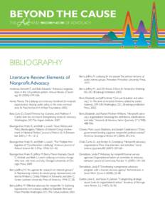 BEYOND THE CAUSE THE Art AND science OF ADVOCACY Bibliography Literature Review: Elements of Nonprofit Advocacy