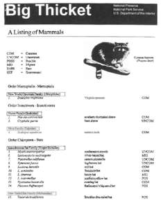 A Listing of Mammals  COM = Common UNCOM = Uncommon POSS