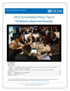 Microsoft Word - FULL REPORT OCHA[removed]Humanitarian Policy Forum.doc