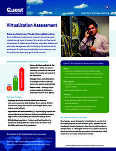 DESKTOP VIRTUALIZATION  Virtualization Assessment Take a good look at your IT budget. Now multiply by three. As incredible as it may sound, research shows that most companies pay $3.00 in support for every $1.00 they spe