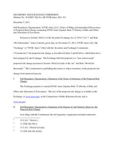 Notice of Filing and Immediate Effectiveness of Proposed Rule Change Amending NYSE Amex Equities Rule 72 Priority of Bids and Offers and Allocation of Executions