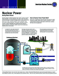 AN INSIDER’S VIEW  Nuclear Power Boiling Water Reactor  Nuclear energy is naturally stored in the “nuclei” (cores) of certain