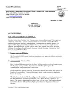 Arnold Schwarzenegger, Governor State of California Board of Pilot Commissioners for the Bays of San Francisco, San Pablo and Suisun