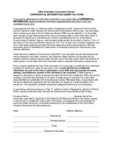 Guidance Document: [removed]Confidential Documents for 2004 Intrastate Locomotive Survey