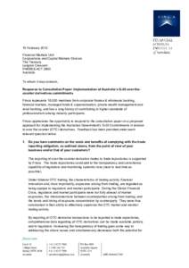 15 February 2013 Financial Markets Unit Corporations and Capital Markets Division The Treasury Langton Crescent PARKES ACT 2600