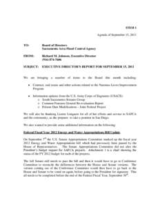 ITEM 1 Agenda of September 15, 2011 TO: Board of Directors Sacramento Area Flood Control Agency