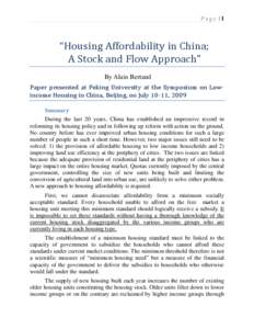 Housing affordability in China: a stock and flow approach