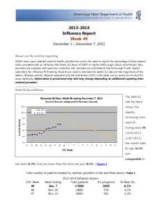 [removed]Influenza Report Week 49 December 1 – December 7, 2013 About our flu activity reporting MSDH relies upon selected sentinel health practitioners across the state to report the percentage of total patient