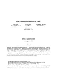 Device-Enabled Authorization in the Grey System¶ Lujo Bauer∗ Michael K. Reiter∗ † ‡ Scott Garriss† Jason Rouse∗