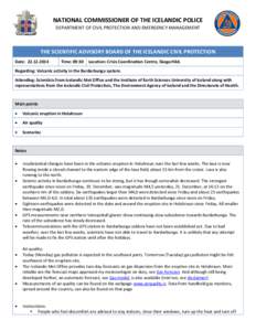 NATIONAL COMMISSIONER OF THE ICELANDIC POLICE DEPARTMENT OF CIVIL PROTECTION AND EMERGENCY MANAGEMENT THE SCIENTIFIC ADVISORY BOARD OF THE ICELANDIC CIVIL PROTECTION Date: [removed]