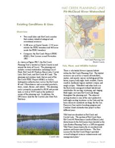 HAT CREEK PLANNING UNIT Pit-McCloud River Watershed Existing Conditions & Uses Overview •