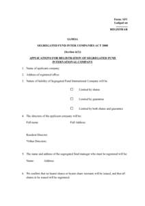 Form: SF1 Lodged on ................ REGISTRAR SAMOA SEGREGATED FUND INTER COMPANIES ACT 2000