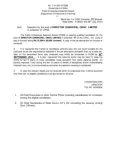 No[removed]PESB Government of India Public Enterprises Selection Board (Department of Personnel & Training)  ***