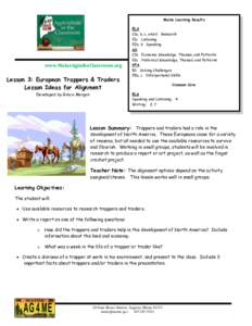 Maine Learning Results  www.MaineAgintheClassroom.org Lesson 3: European Trappers & Traders Lesson Ideas for Alignment