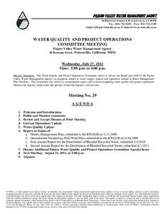 PAJARO VALLEY WATER MANAGEMENT AGENCY 36 BRENNAN STREET  WATSONVILLE, CATEL: FAX: email:   http://www.pvwma.dst.ca.us  WATER QUALITY AND PROJECT OPERATIONS