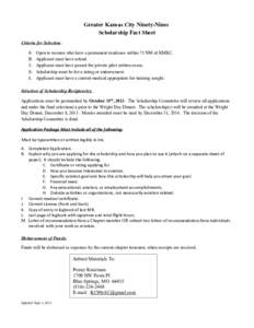 Greater Kansas City Ninety-Nines Scholarship Fact Sheet Criteria for Selection: A. B. C.