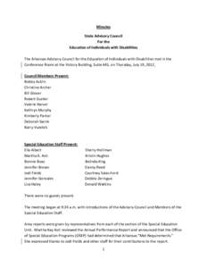 Minutes State Advisory Council For the Education of Individuals with Disabilities The Arkansas Advisory Council for the Education of Individuals with Disabilities met in the Conference Room at the Victory Building, Suite