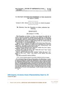 64th Congress, 1st session, House of Representatives, Report no. 46 Excerpt from page 1 1  Primary Source Material: Limiting Child Labor: Providing for the General Welfare  64th Congress, 1st session, House of Repre