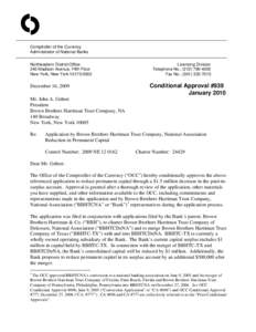 O Comptroller of the Currency Administrator of National Banks Northeastern District Office 340 Madison Avenue, Fifth Floor New York, New York[removed]