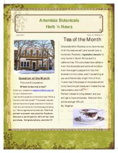 Artemisia Botanicals Herb ’n News April 2014 VOL. # 1 ISSUE # 2