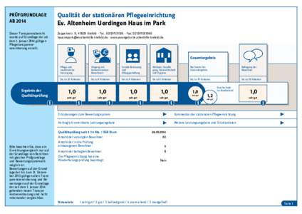 PRÜFGRUNDLAGE AB 2014 Qualität der stationären Pflegeeinrichtung Ev. Altenheim Uerdingen Haus im Park