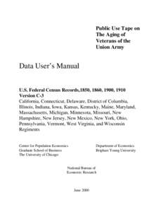 Public Use Tape on The Aging of Veterans of the Union Army  Data User’s Manual