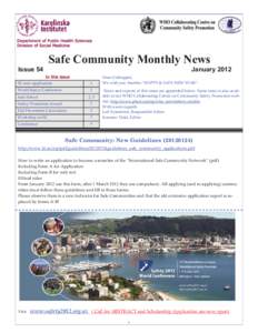Department of Public Health Sciences Division of Social Medicine Issue 54  Safe Community Monthly News