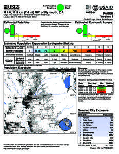 Green Alert Earthquake Shaking M 4.6, 11.9 km (7.4 mi) NW of Plymouth, CA