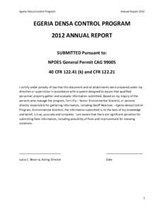 Egeria Densa Control Program  Annual Report 2012 EGERIA DENSA CONTROL PROGRAM 2012 ANNUAL REPORT