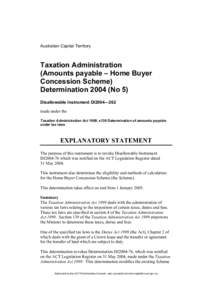 Australian Capital Territory  Taxation Administration (Amounts payable – Home Buyer Concession Scheme) Determination[removed]No 5)