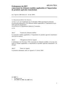 Ordonnance du 20 février 1978 concernant les éléments mobiles et les taux des droits de douane applicables à l’importation de produits agricoles transformés