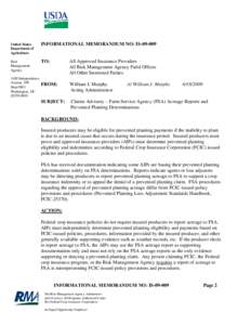 Economics / Government / Agriculture / Financial institutions / Institutional investors / Federal Crop Insurance Corporation / Risk Management Agency / Prevented planting acreage / Farm Service Agency / Agricultural economics / United States Department of Agriculture / Agricultural insurance