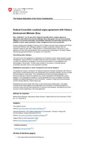 Federal Councillor LEUTHARD signs agreement with China’s Environment Minister ZHOU - DETEC - Media Release - June 28, 2012