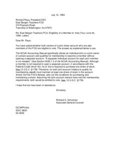 Legal Opinion Letter[removed]Eligibility of a Member to Vote