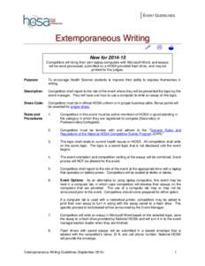 EVENT GUIDELINES  Extemporaneous Writing  New for[removed]Competitors will bring their own laptop computers with Microsoft Word, and essays