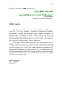 i Maejo Int. J. Sci. Technol. 2009, 1(Special Issue), i Maejo International Journal of Science and Technology ISSN