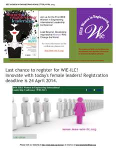 IEEE WOMEN IN ENGINEERING NEWSLETTER | APRIL[removed]Join us for the First IEEE Women in Engineering