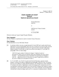 Tribunal de santé et sécurité Occupational Health and Safety au travail Canada Tribunal Canada 275 rue Slater Street, Ottawa (Ontario) K1P 5H9 – Télécopieur : ([removed]_______________________________________