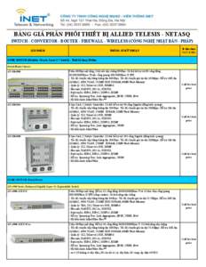 BẢNG GIÁ PHÂN PHỐI THIẾT BỊ ALLIED TELESIS - NETASQ SWITCH - CONVERTOR - ROUTER - FIREWALL - WIRELESS (CÔNG NGHỆ NHẬT BẢN - PHÁP) SẢN PHẨM THÔNG SỐ KỸ THUẬT