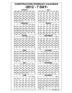 CONSTRUCTION WORKDAY CALENDAR •[removed]DAY•  JANUARY