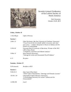 Seventh Annual Conference of the Leibniz Society of North America Yale University October 18-20, 2013