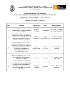 UNIVERSIDAD AUTÓNOMA DE YUCATÁN COORDINACIÓN GENERAL DE POSGRADO, INVESTIGACIÓN Y VINCULACIÓN UNIDAD DE PROYECTOS SOCIALES PROGRAMA DE IMPULSO A LA REALIZACIÓN DE PROYECTOS SOCIALES